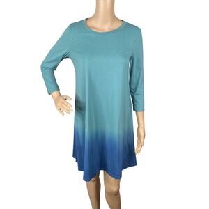 Earthbound Trading Co Aqua Blue Dip Dye Ombre Tunic Dress SZ S